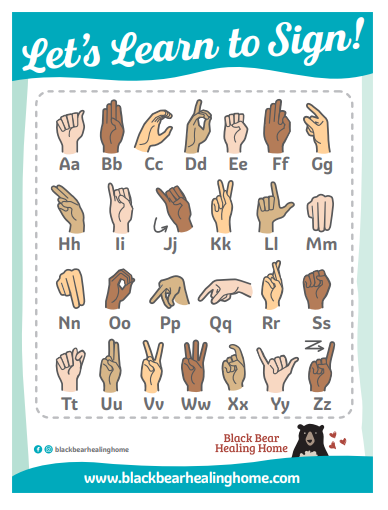 Screenshot of the fingerspelled alphabet poster created by Black Bear Signing for Babies.